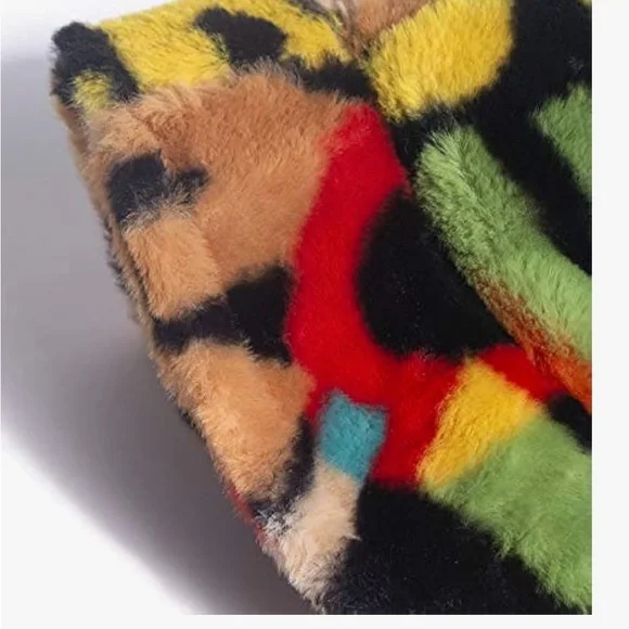 Multicolor Faux Fur Bucket Hat - Bold Pattern - Picture 4 of 4